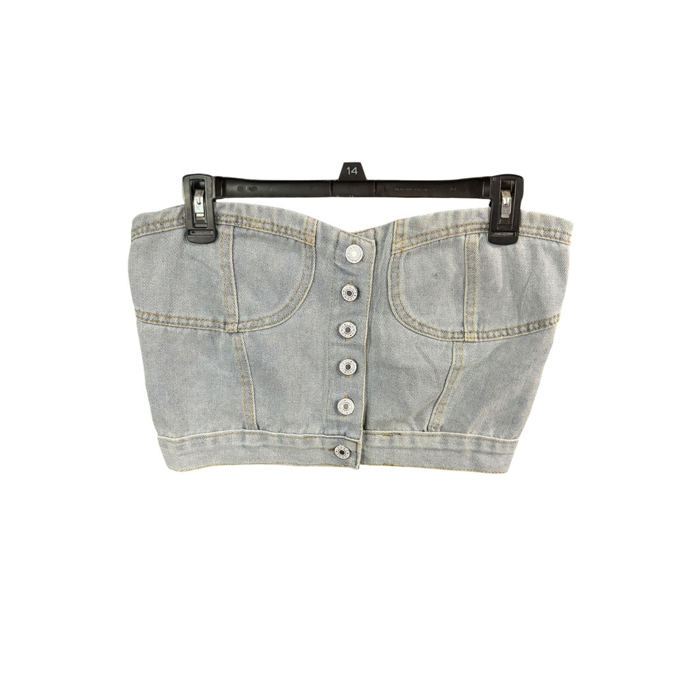 Jeans Light Wash Denim Strapless Button Down Tube Top Smocked Back Womens Medium